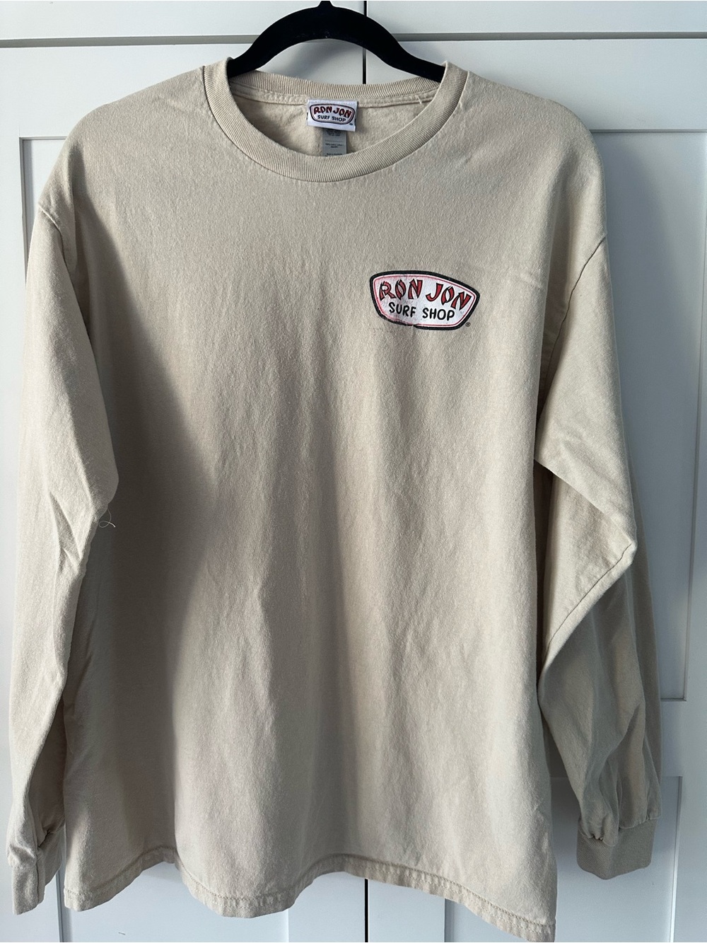 Ron Jon Surf Shop Beige Crewneck Tee with Red Logo